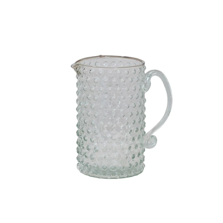 Hand-Blown Glass Hobnail Pitcher