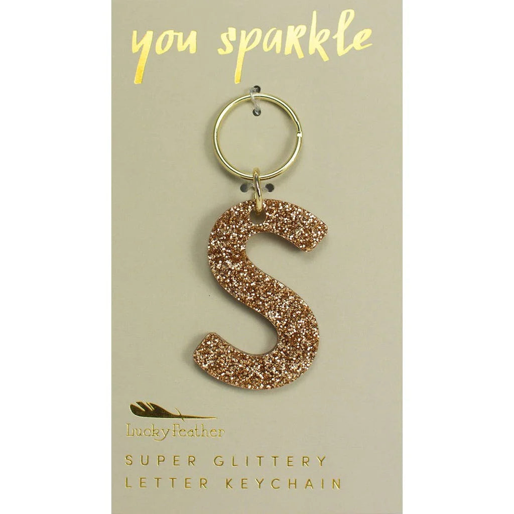 Gold Glitter Keychains - Multiple Letters