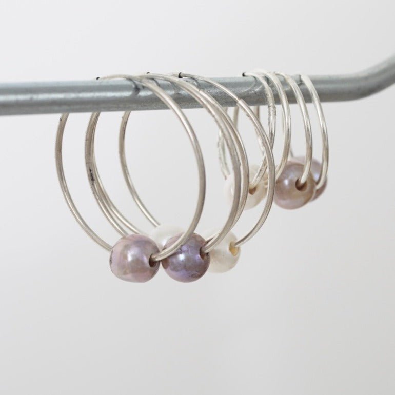 Small Floating Pearl Hoop Earrings