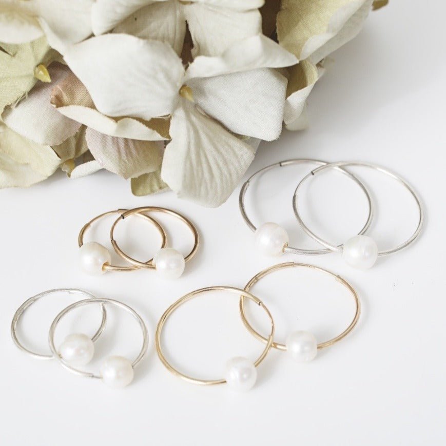 Small Floating Pearl Hoop Earrings