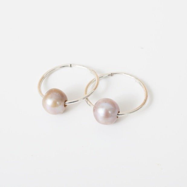 Small Floating Pearl Hoop Earrings