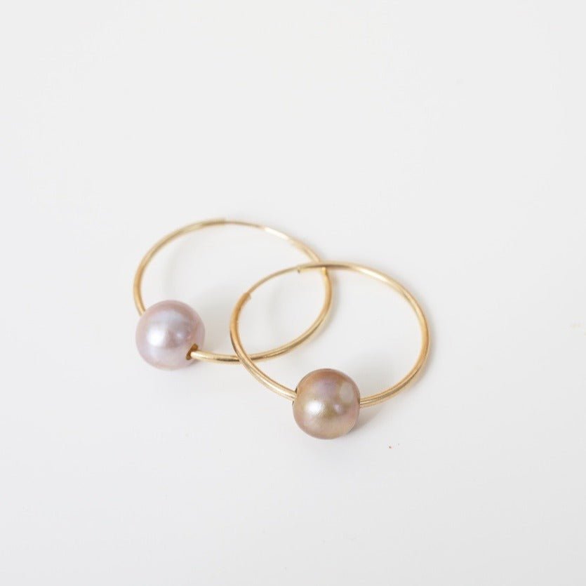 Small Floating Pearl Hoop Earrings