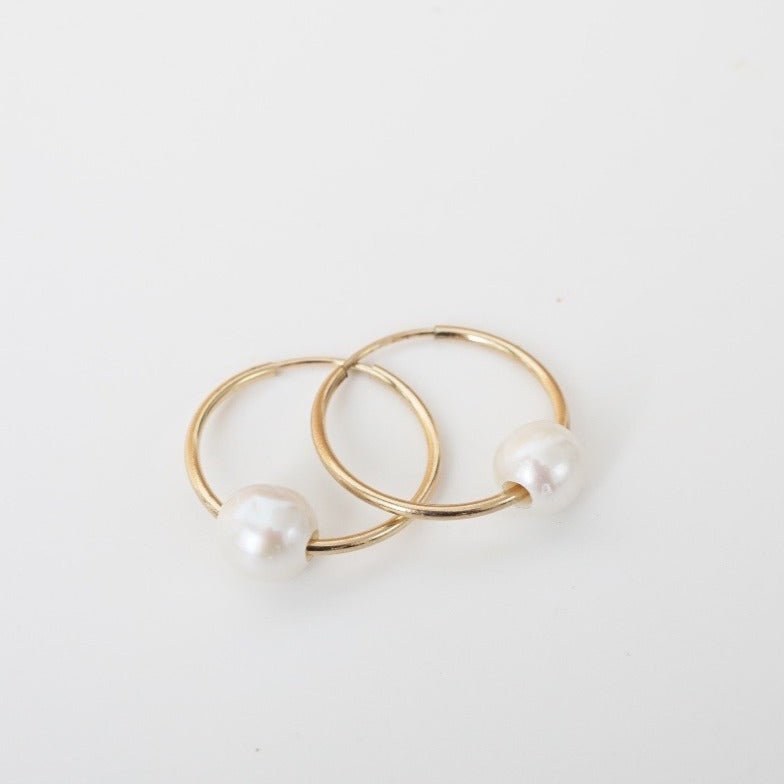 Small Floating Pearl Hoop Earrings