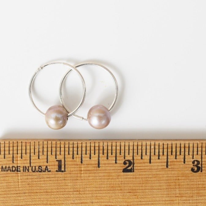 Small Floating Pearl Hoop Earrings