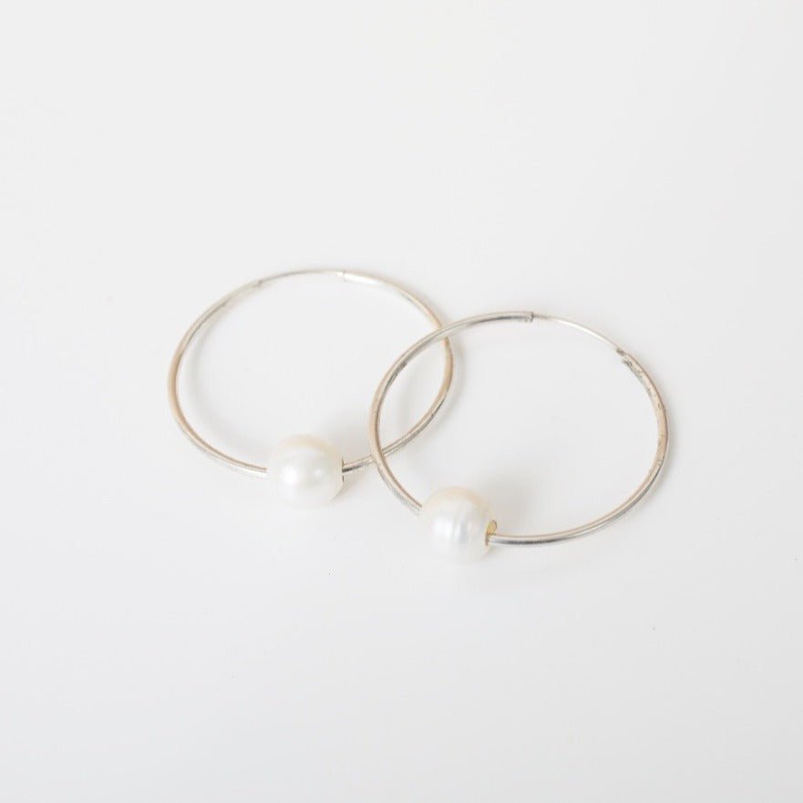 Small Floating Pearl Hoop Earrings