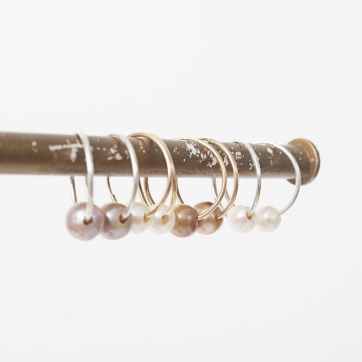 Small Floating Pearl Hoop Earrings