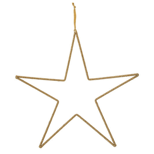 Hanging Metal & Glass Bead Star w/ Cotton Velvet Ribbon, Gold Finish - Favorite Little Things Co