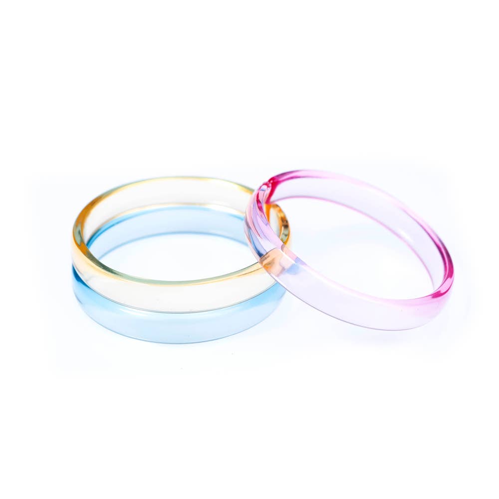 Clear Pink/Blue/Yellow Bangle Set