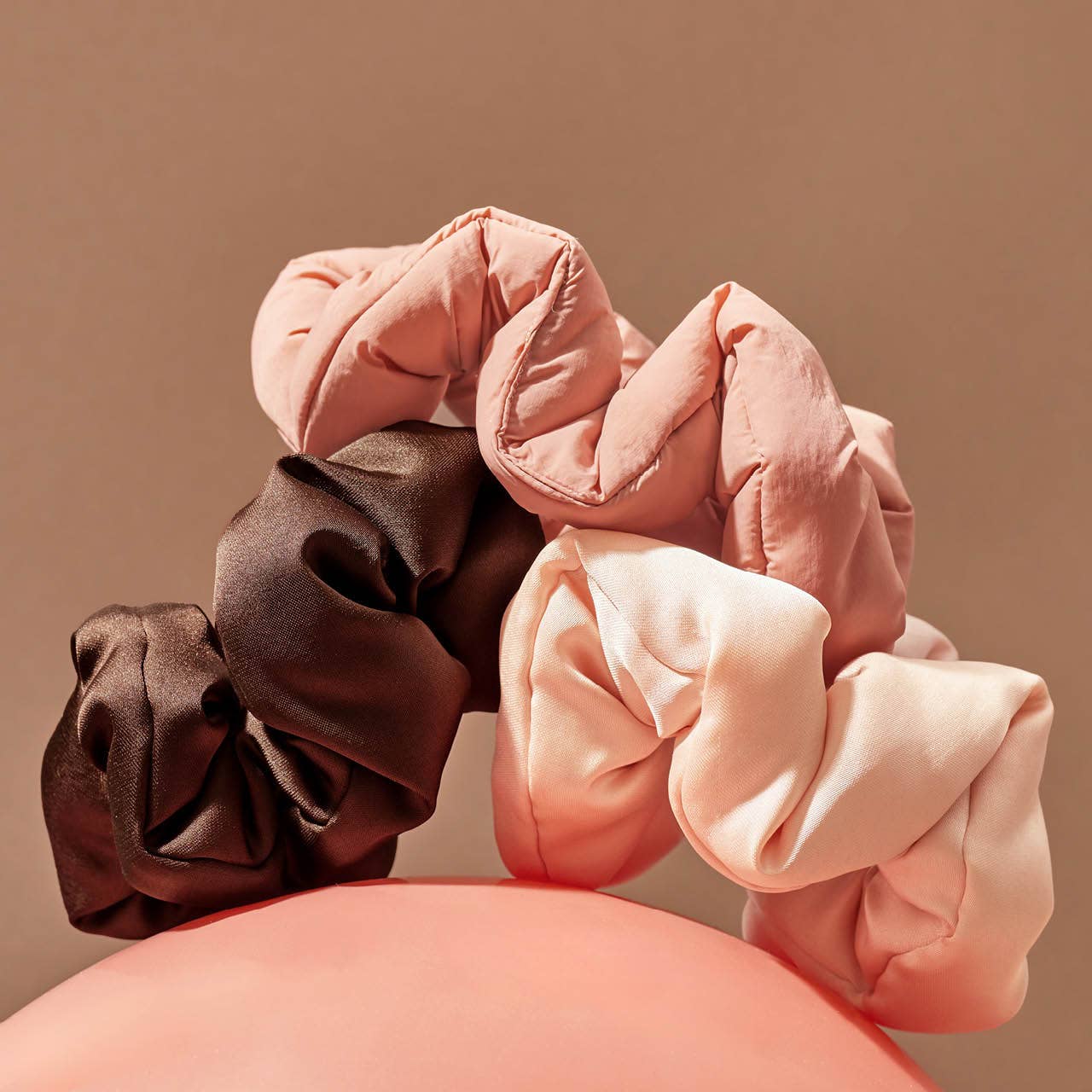 Recycled Fabric Cloud Scrunchies 3pc Set - Rosewood