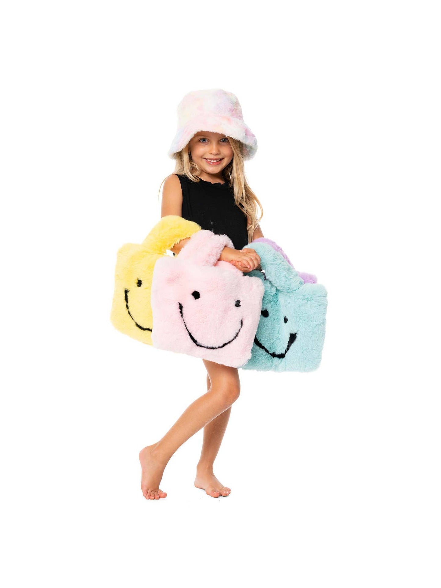 Faux Fur Fuzzy Smiley Face Purses for Kids