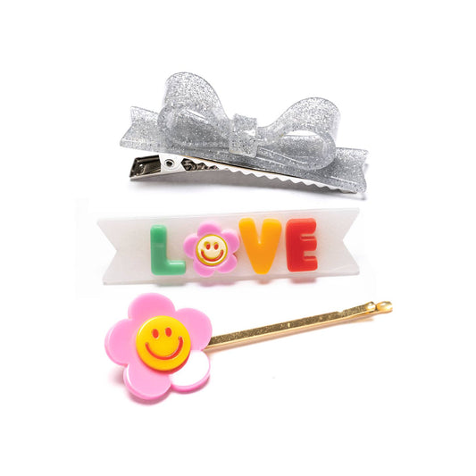 Three Combo Love Word Set+Bow Tie Silver Alligator