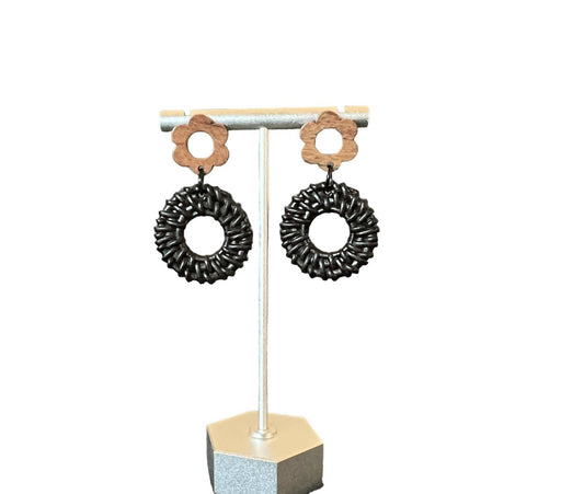 Black Open Acrylic Rattan Circle Earrings