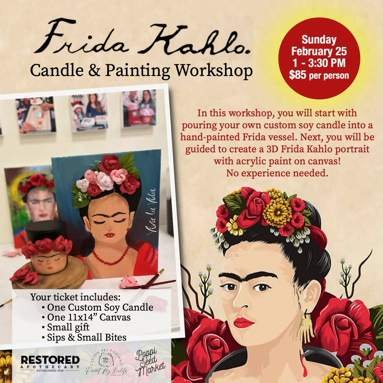 Frida Kahlo Candle & Painting Workshop | February 25th | 1:00PM