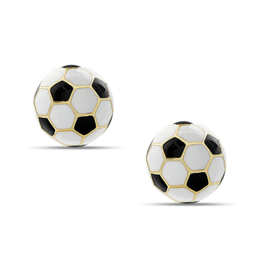 Little Girls 3D Soccer Ball Stud Earrings - Black & White