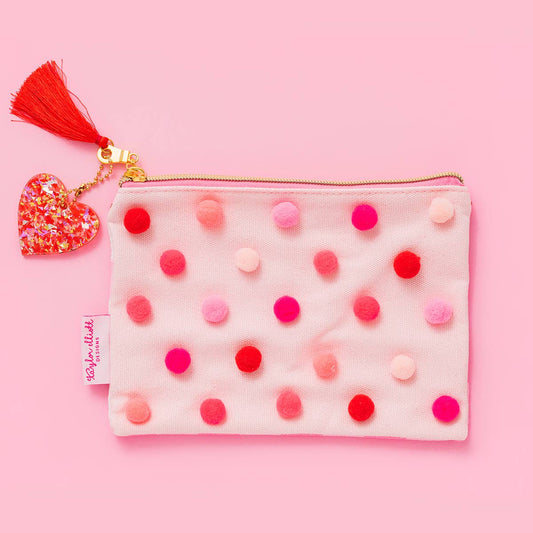 Red & Pink Pom Pom Pouch